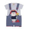 Jardineira Infantil Menino Azul com Camiseta Mescla