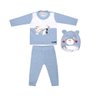 Conjunto Infantil Menino Plush na Cor Azul Jeans, com três peças, Calça, Blusa e Touca