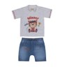 Conjunto Infantil Menino camiseta na cor mescla claro e shorts jeans