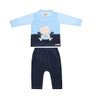 Conjunto Infantil Menino Plush, blusa na cor azul bebê e marinho e calça azul marinho