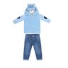 Conjunto Infantil Jeans, blusa na cor azul bebê e calça no jeans