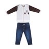 Conjunto Infantil Jeans Inverno Friends com calça jeans e blusa na cor off e marrom