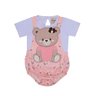 Jardineira Bebê Menina na cor rosa estampado e camiseta branca