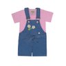 Jardineira Infantil Menina Jeans e camiseta na cor rosa