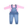 Jardineira Infantil Menina Jeans e camiseta na cor rosa