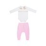 Conjunto Bebê Menina Plush calça na cor rosa e body na cor off