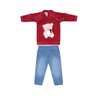 Conjunto Infantil Menina calça jeans e blusa na cor vermelha