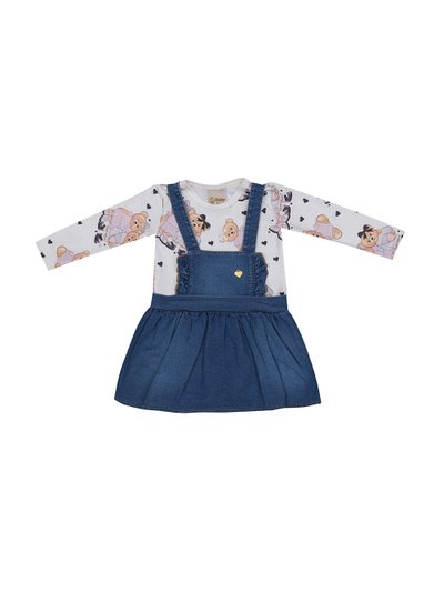 Vestido Infantil Menina Jardineira jeans e body estampado