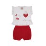 Conjunto Infantil Menina shorts na cor vermelho e blusa creme