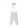 Conjunto Bebê Neutro calça na cor cinza e blusa na cor off