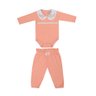 Conjunto de Body Bebê Menina calça na cor salmão e body na cor salmão com gola na cor off bordada