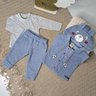 Conjunto Infantil Menino com colete e calça na cor azul jeans e camiseta na malha mescla