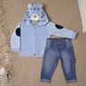 Conjunto Infantil Jeans, blusa na cor azul bebê e calça no jeans