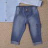 Conjunto Infantil Jeans, blusa na cor azul bebê e calça no jeans