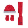 Kit Cachecol Bebê Contem três peças, Cachicol, Touca e Luva na cor vermelha e mescla
