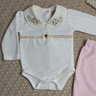 Conjunto Bebê Menina Plush calça na cor rosa e body na cor off