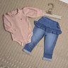 Conjunto Infantil Menina calça no jeans e body na cor salmão