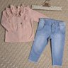 Conjunto Infantil Menina calça jeans e blusa na cor salmão