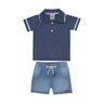 Conjunto Infantil Menino camiseta na cor azul jeans e shorts jeans