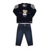 Conjunto jeans infantil menino com blusa em plush marinho