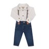 Conjunto Jeans infantil com body em tecido plano com suspensório