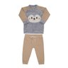 Conjunto Infantil Menino calça em tricô caqui blusa em fleece