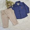 Conjunto Infantil Menino Inverno calça em sarja caqui e camisa marinho