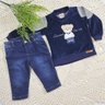 Conjunto jeans infantil menino com blusa em plush marinho