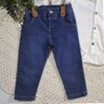 Conjunto Jeans infantil com body em tecido plano com suspensório