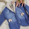Casaco jeans infantil menina forrado com alpaca na cor creme