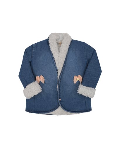 Casaco jeans infantil menina forrado com alpaca na cor creme