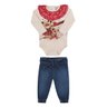 Conjunto Jeans com Body Infantil Menina calça jeans e body na cor creme
