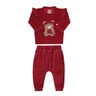 Conjunto Infantil Menina calça sarruel e blusa com babados na cor vermelha