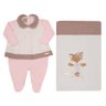 Saída Maternidade Bebê Menina Macacão na cor rosa com creme e manta creme com marrom