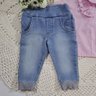 Conjunto Jeans Infantil Menina Calça na cor jeans Camisa em tecido plano na cor rosa