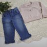 Conjunto Infantil Menina com calça jeans e cropped na cor rosa pó