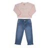 Conjunto Infantil Menina com calça jeans e cropped na cor rosa pó