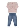 Conjunto Jeans Infantil Menina com calça jeans e blusa na cor rosa pó com tule