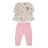 Conjunto Bebê menina com Bata em suedine com estampa exclusiva na cor creme e calça sarruel em cotton na cor rosa