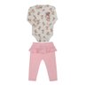 Conjunto Com Body Bebê menina em suedine com estampa exclusiva na cor creme e calça em cotton na cor rosa