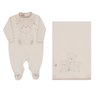 Saída Maternidade Bebê Neutro macacão jardineira com manta na cor creme