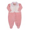 Macacão Prematuro Menina Plush na cor rosê e colete no tricô branco