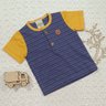 Conjunto infantil jeans menino Camiseta em malha listrada marinho e shorts jeans