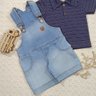 Jardineira jeans infantil menino Camiseta listrada gola polo e jardineira jeans com regulagem na alça