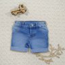 Conjunto infantil jeans menino Camiseta polo com bordado e shorts jeans com regulagem na cintura