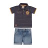 Conjunto infantil jeans menino Camiseta polo com bordado e shorts jeans com regulagem na cintura