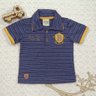 Conjunto infantil jeans menino Camiseta polo com bordado e shorts jeans com regulagem na cintura