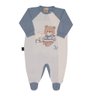 Macacao Bebe menino na cor creme com mangas raglan na cor azul