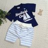 Conjunto infantil moletom menino camiseta na cor marinho shorts em moletom listrado