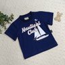 Conjunto infantil moletom menino camiseta na cor marinho shorts em moletom listrado